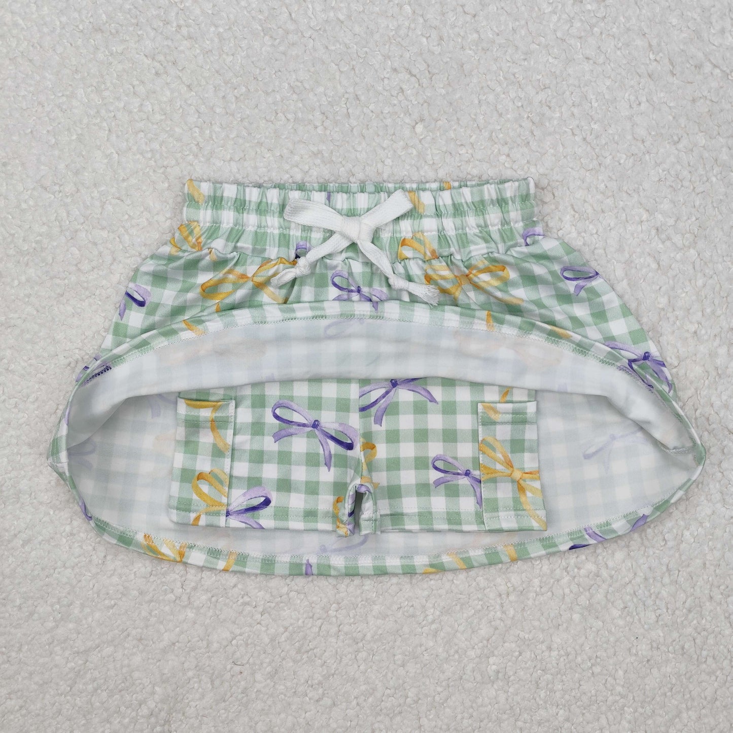 GLK0036 Girls Mardi Gras plaid green bow Skirt