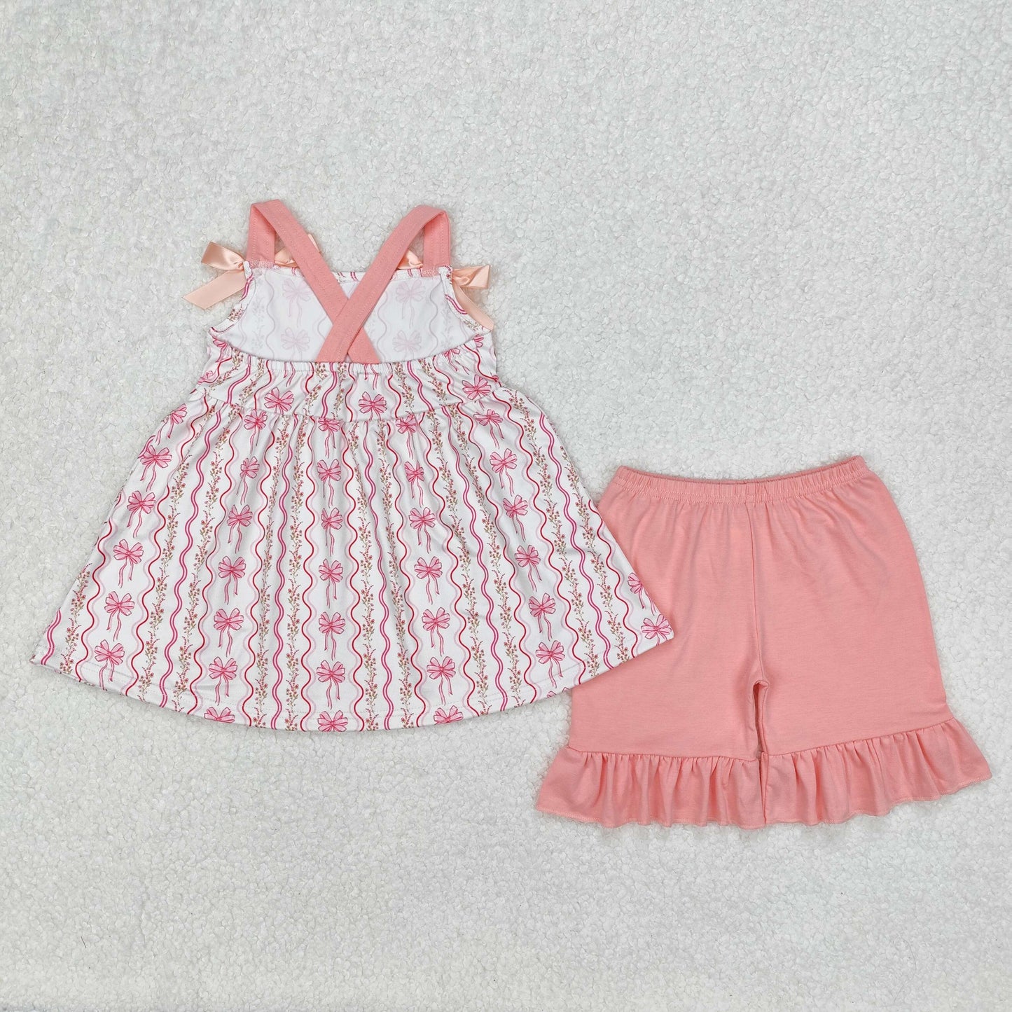 GSSO2094 girls pink orange bow shorts outfits