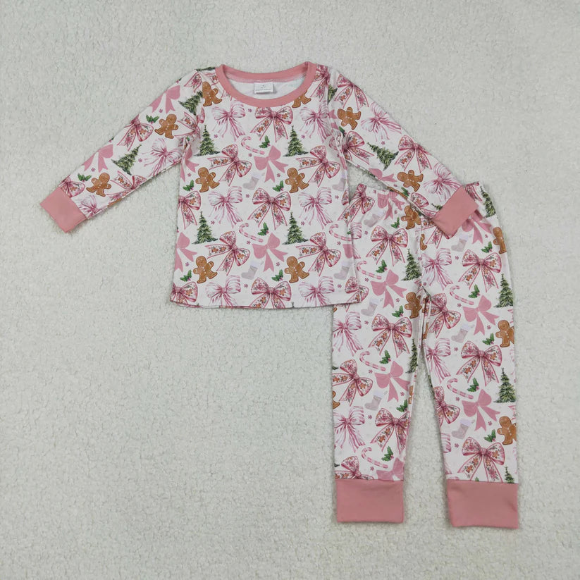 Matching Girls Christmas bow pink pajamas outfits