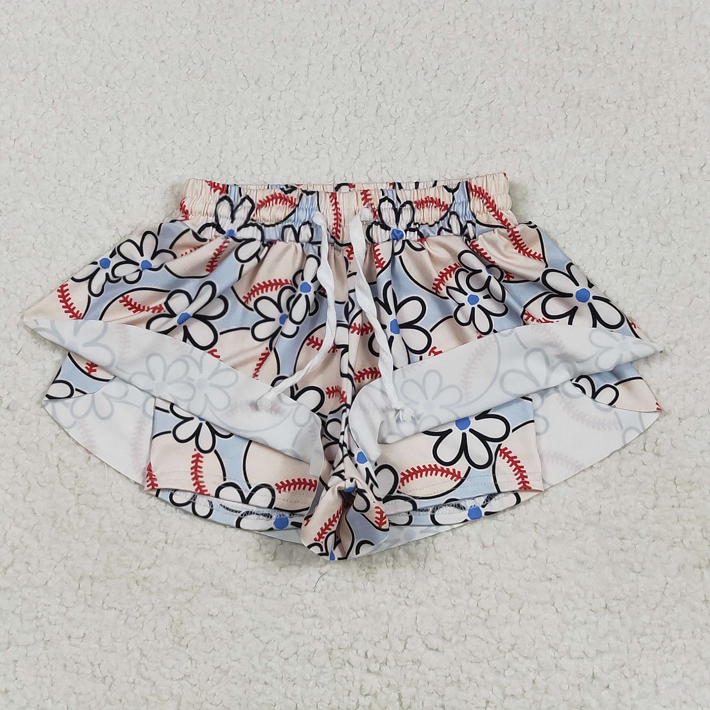 SS0581 girls baseball flower shorts milk silk