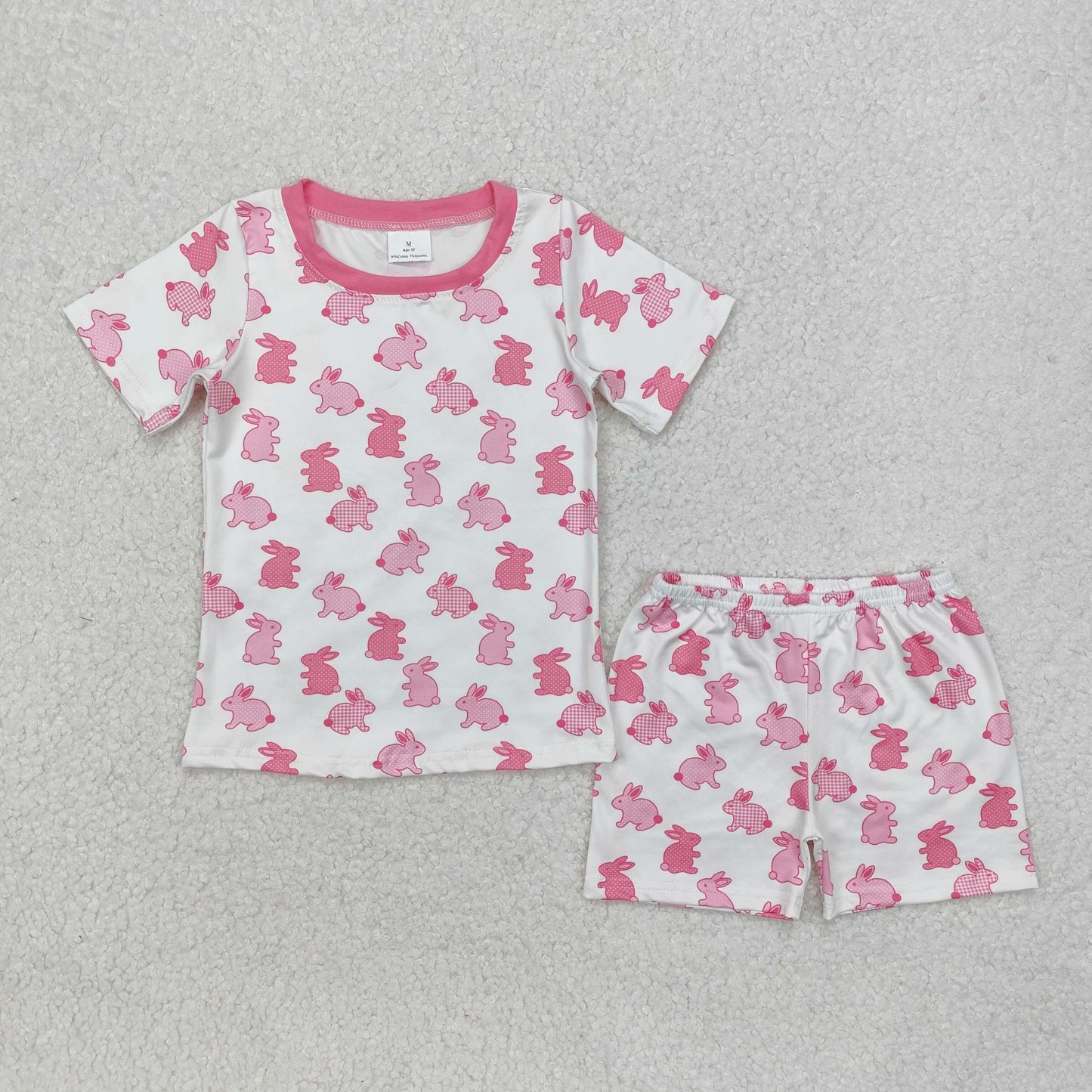 GSSO1700 girls Easter short sleeve pink bunny shorts pajamas