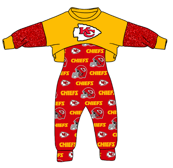MOQ 3 Custom baby boys KC yellow red team outfit