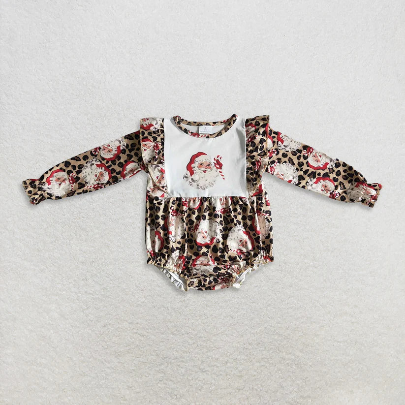 Matching Baby girls boys Christmas Santa leopard long sleeve clothing