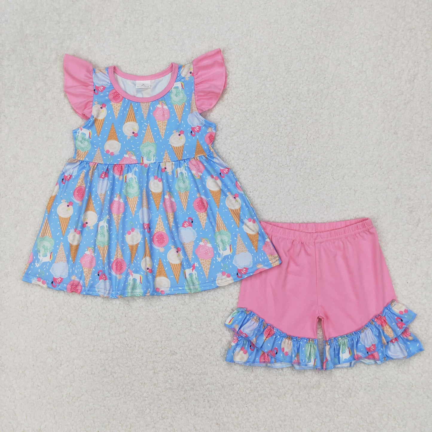 GSSO2402 baby girls flying sleeves icecream shorts outfits
