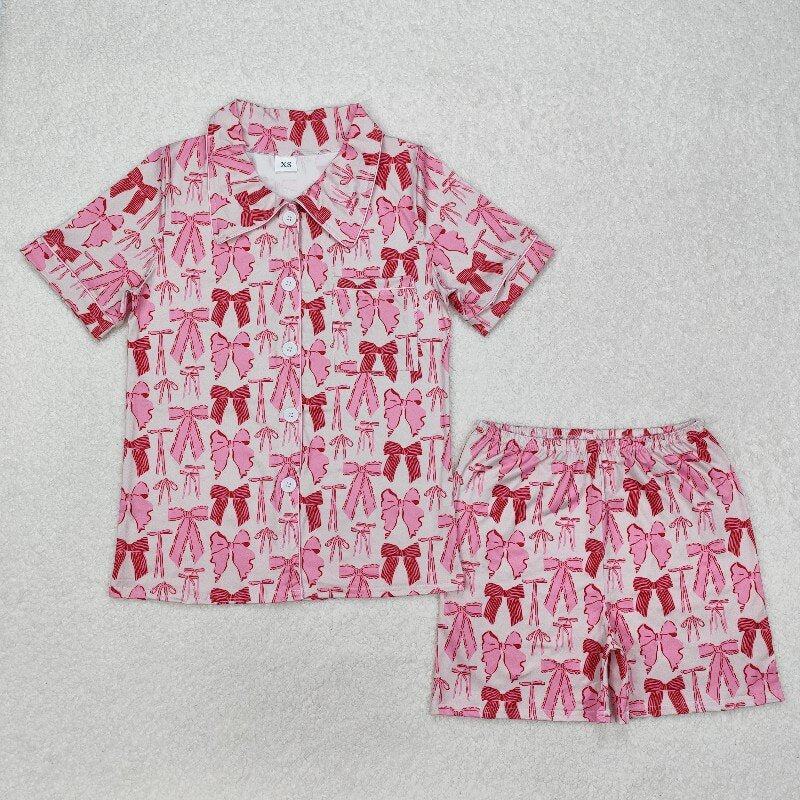 GSSO1717 Adult women summer pink bow shorts pajamas