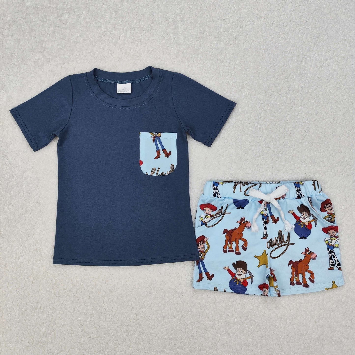 BSSO1213 Boys blue cartoon HOWDY shorts outfits