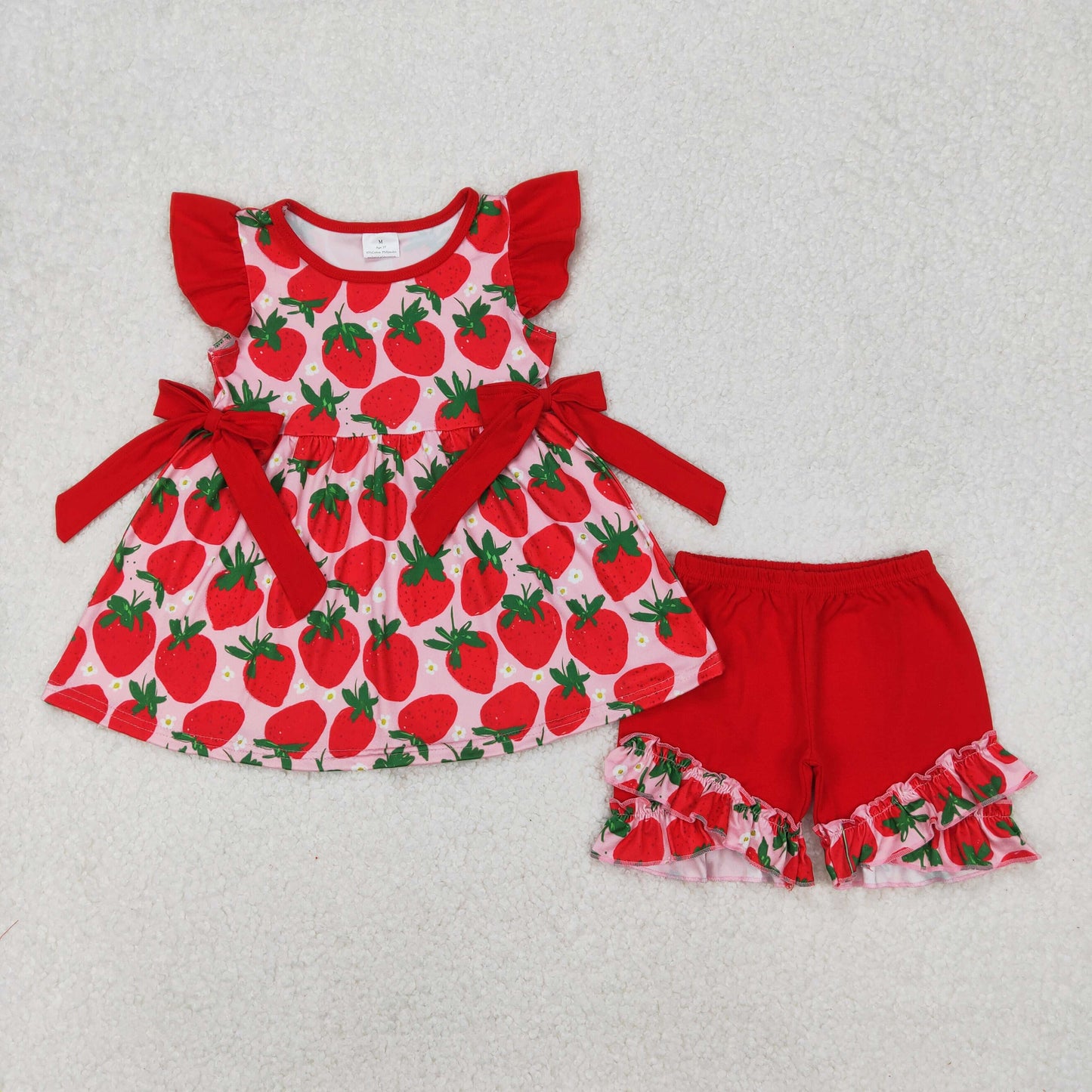 GSSO2023 girls red strawberry bow shorts outfits