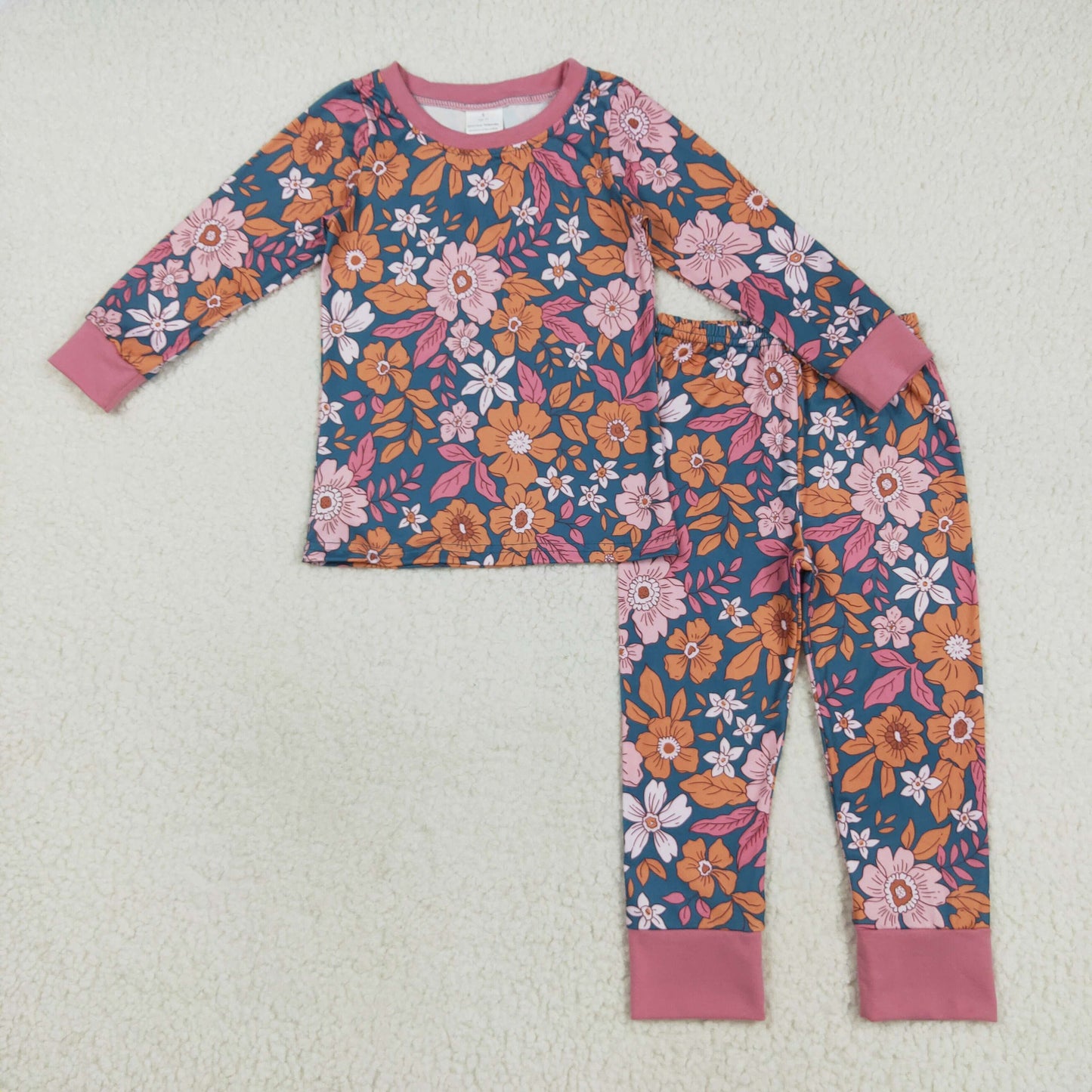 GLP2385 baby Girls orange flower pajamas