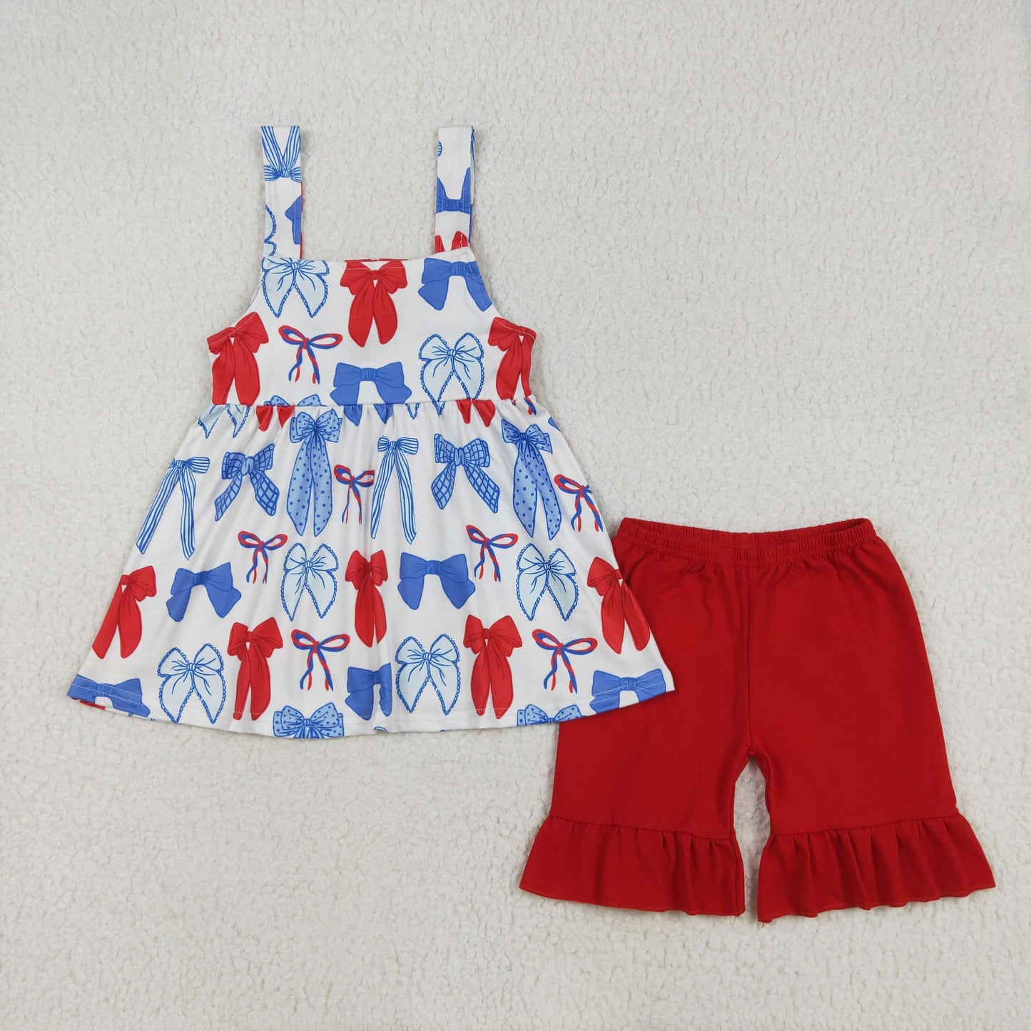 GSSO1952 girls July Fourth red bow outfits
