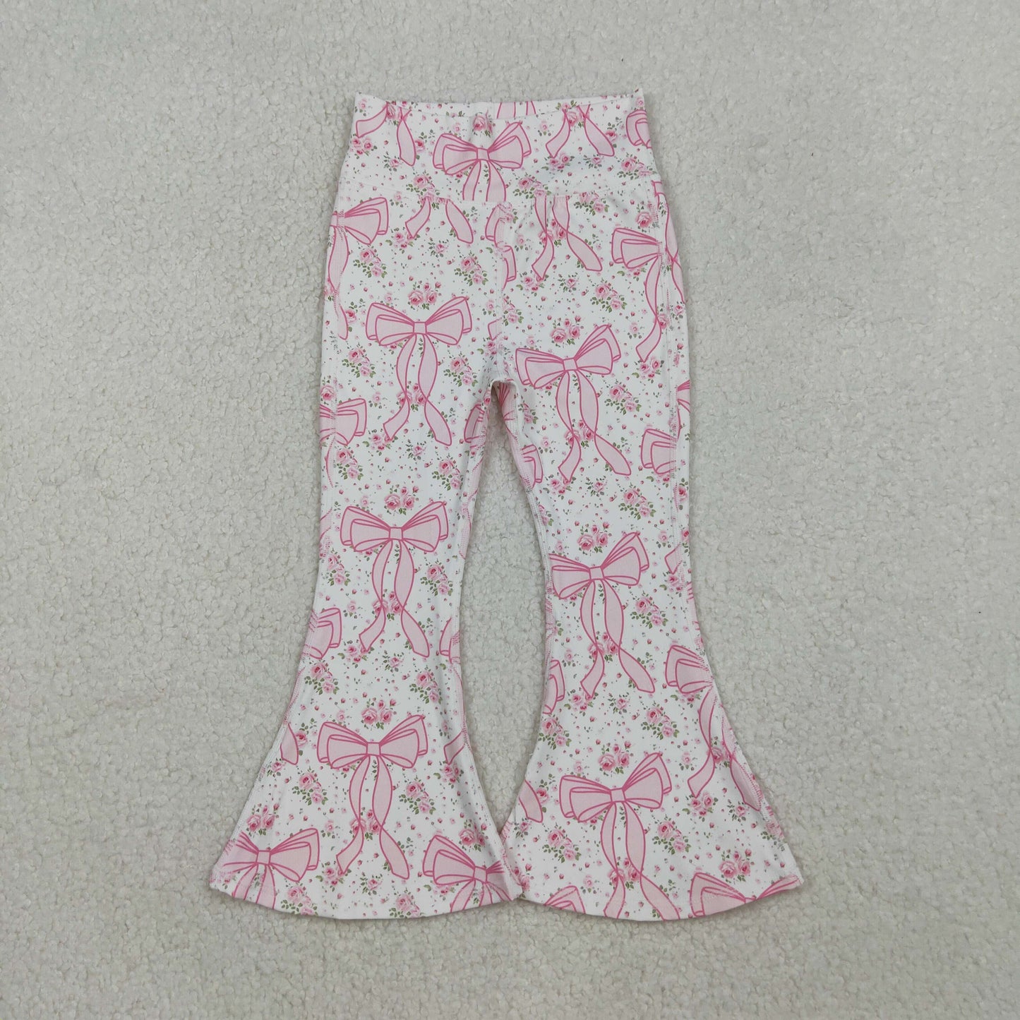 P0773 baby girls pink bow flower long pant yoga