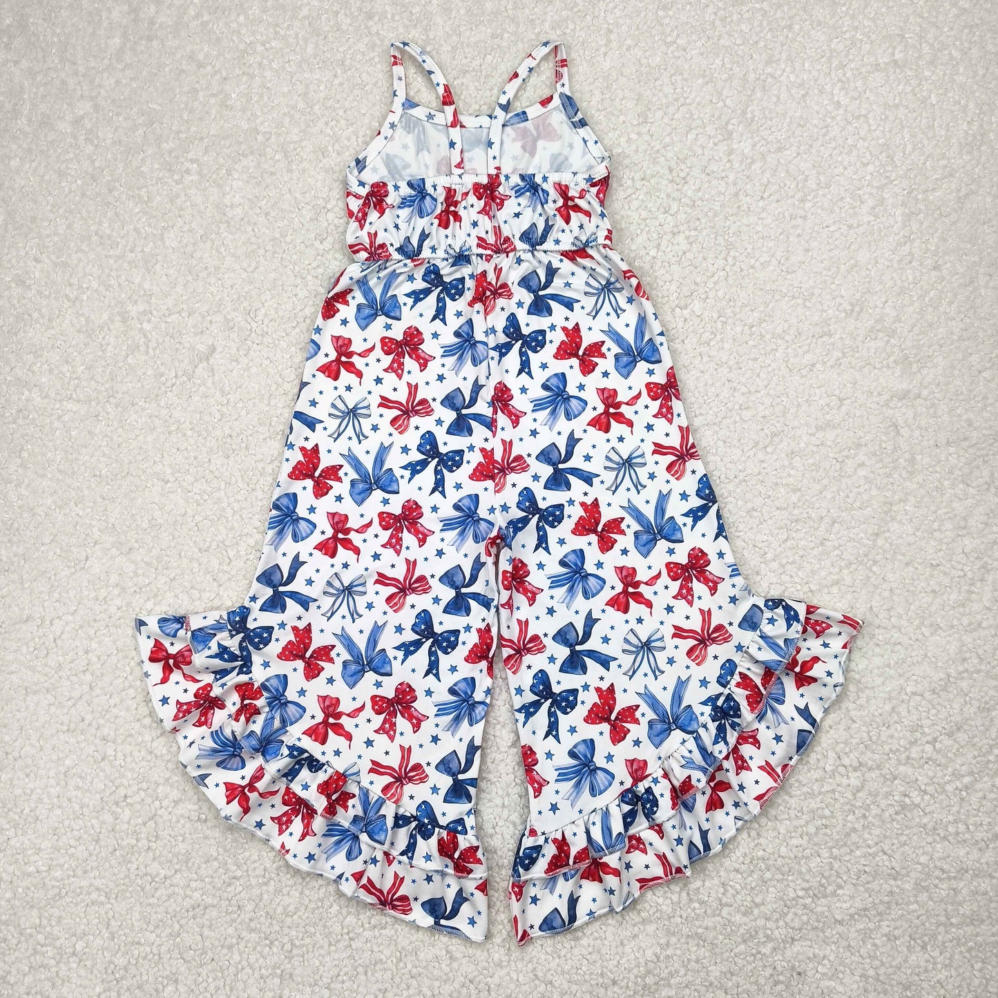 SR2865 baby girls July Fourth blue red bow Jumpsuit