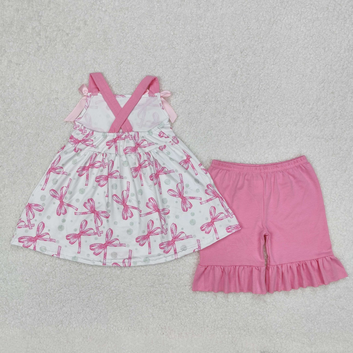 GSSO2075 girls pink bow shorts outfits