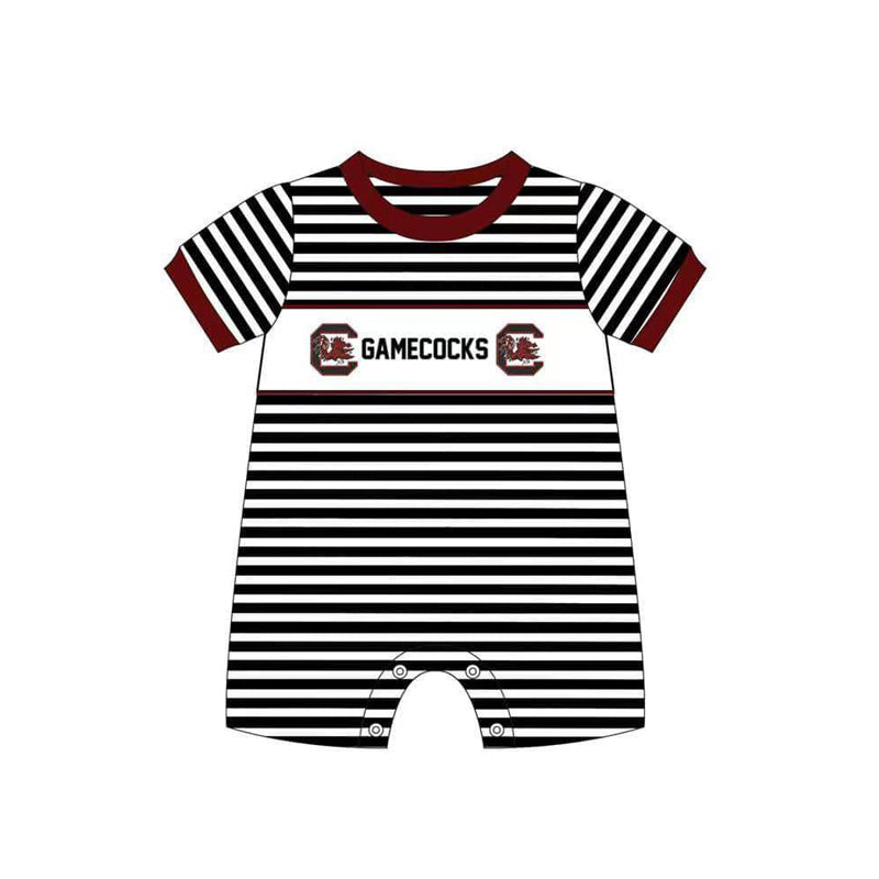 MOQ 3 Custom design Baby boys GAMECOCKS team black stripe rompers