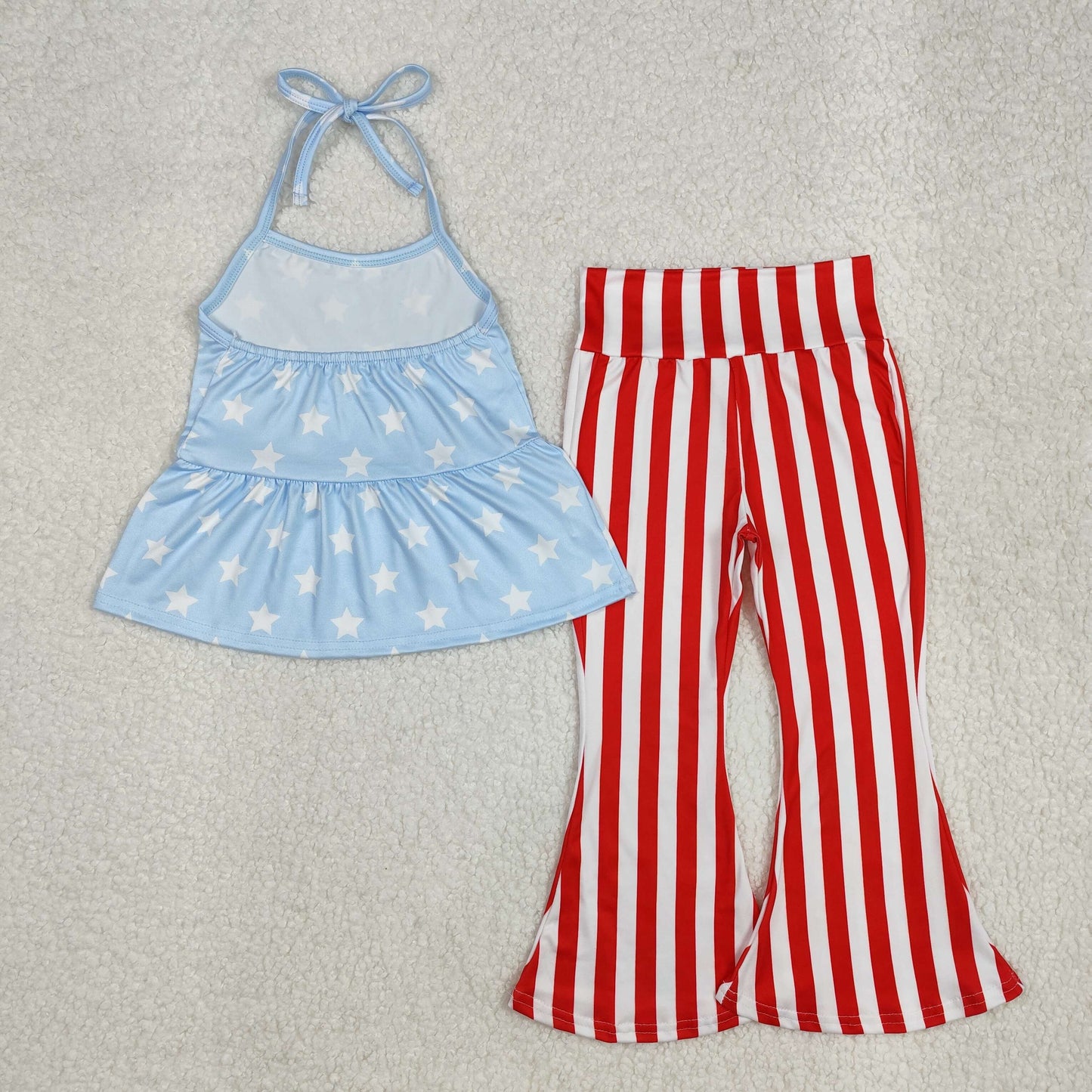GSPO1974 baby girls July Fourth blue dot red stripe pant outfits