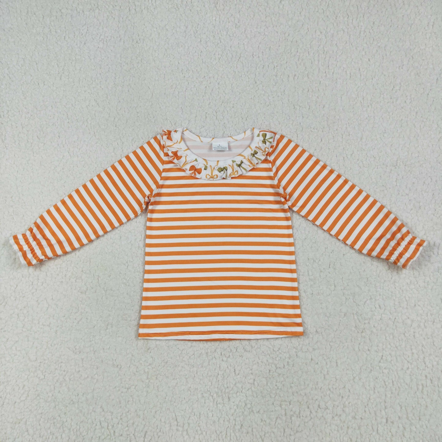 GT1074 baby girls orange stripe long sleeve floral collar top
