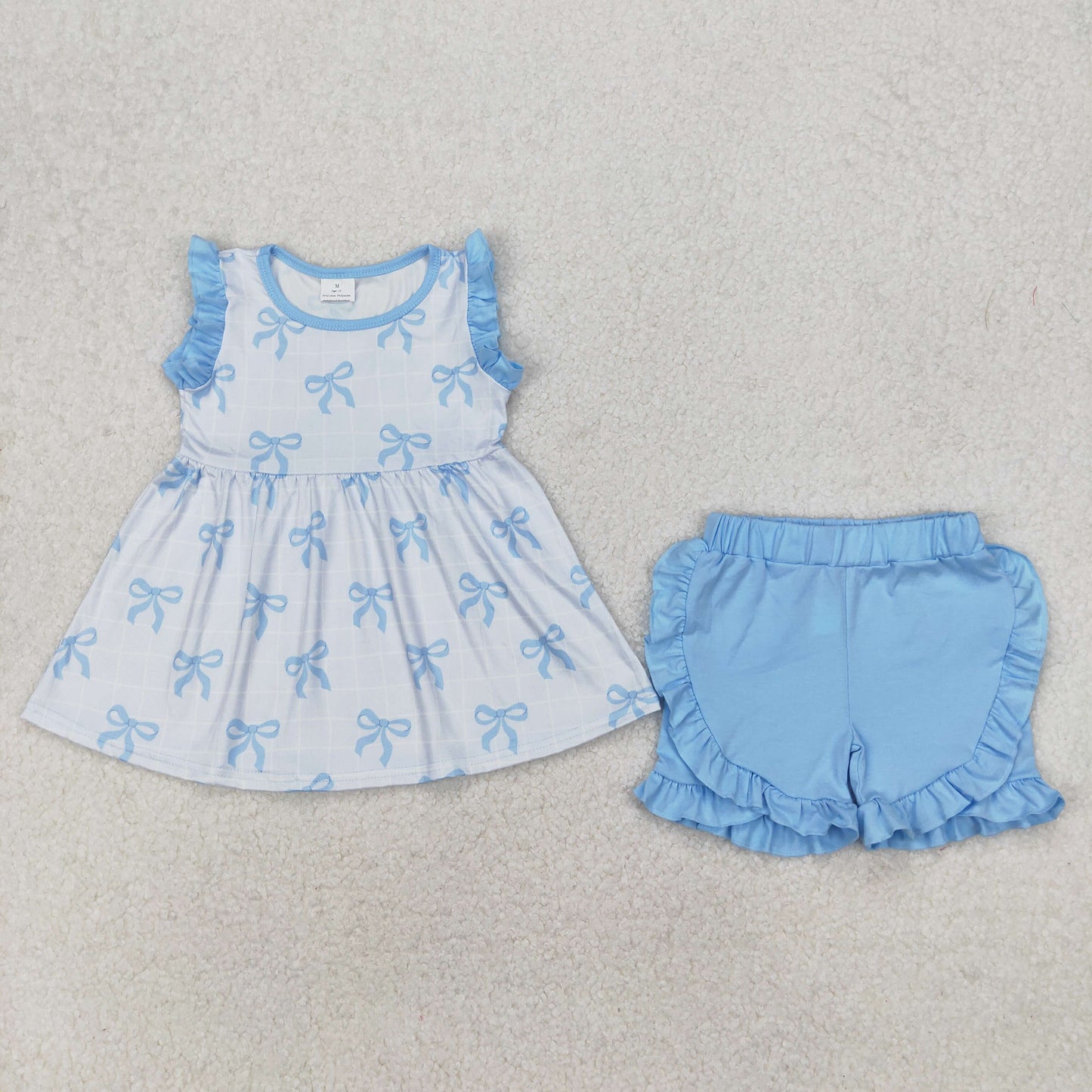 GSSO2120 girls blue floral sleeveless bow shorts outfits