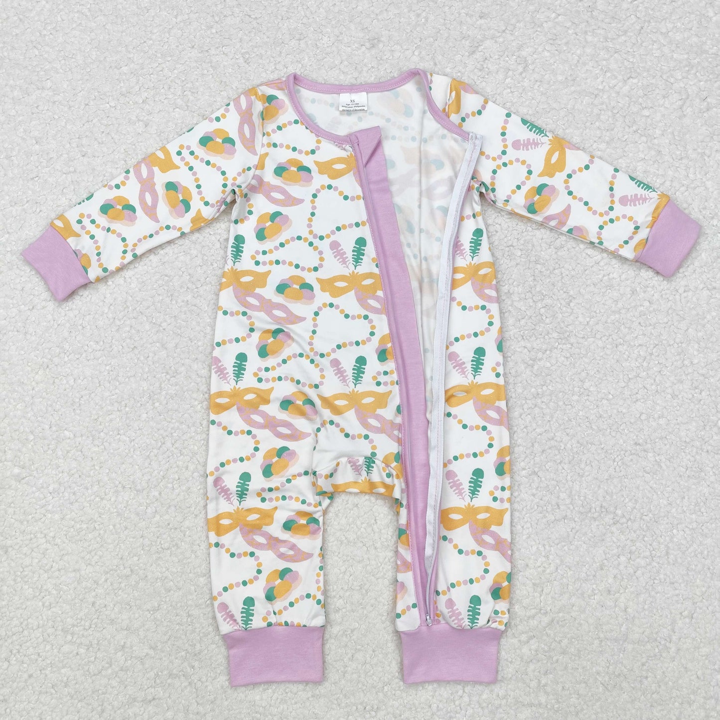 LR2097 Baby girls Mardi Gras zipper romper