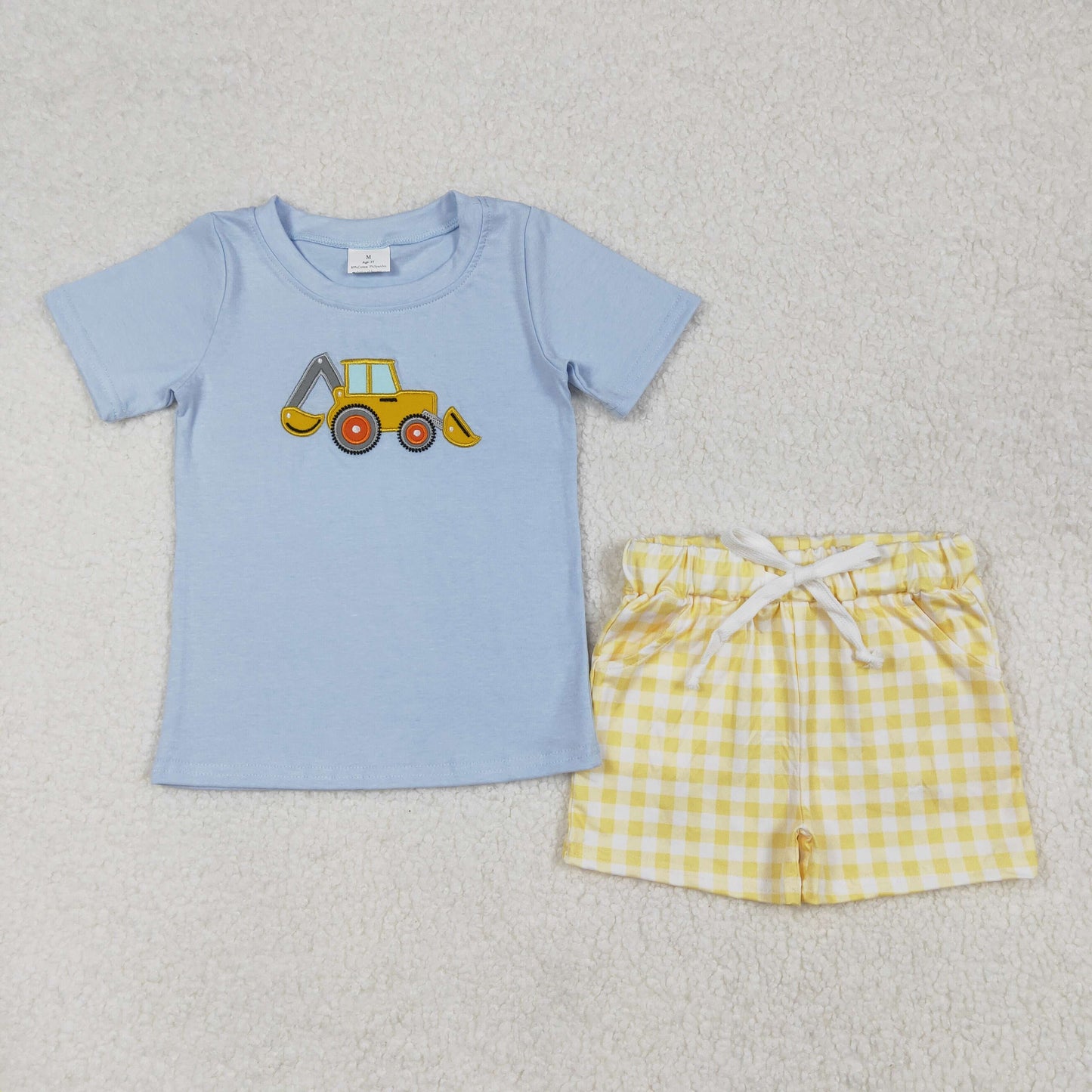 BSSO1117 Boys yellow plaid truck blue shorts Outfits embroidery