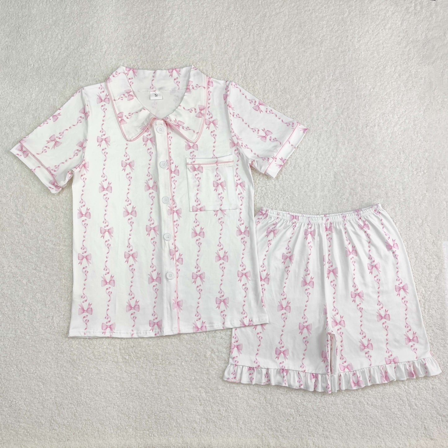 GSSO1944 Adult women white pink bow shorts pajamas