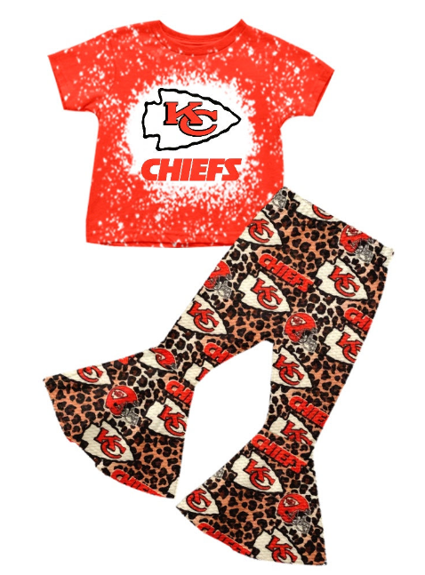 MOQ 3 Custom baby girls KC orange short sleeve leopard outfit