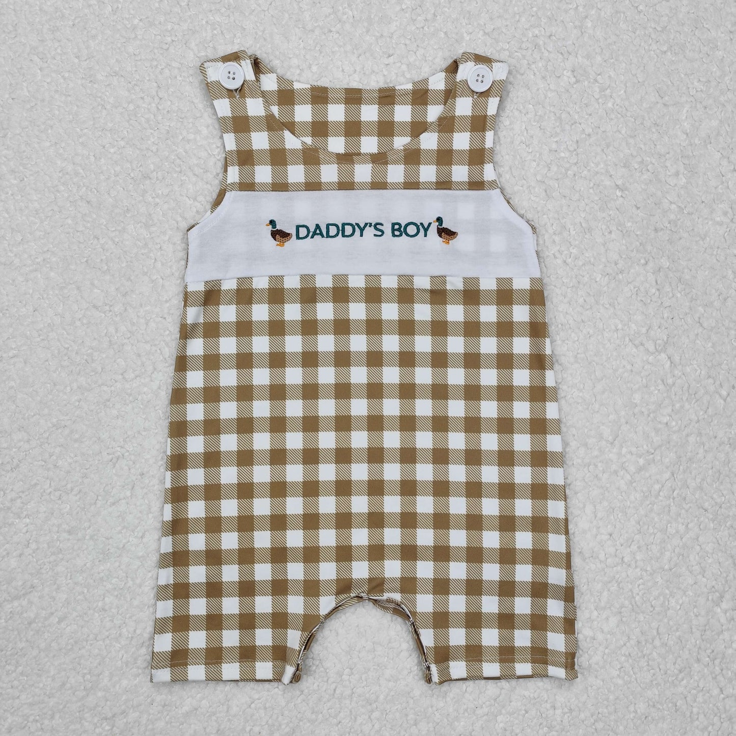 SR2303 Baby daddy's boy duck plaid romper embroidery
