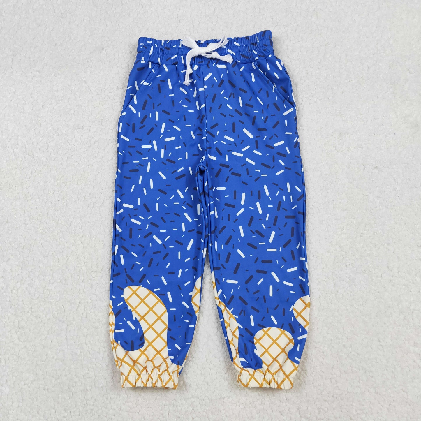 P0818 baby girls blue Ice cream waffles long Pants yoga