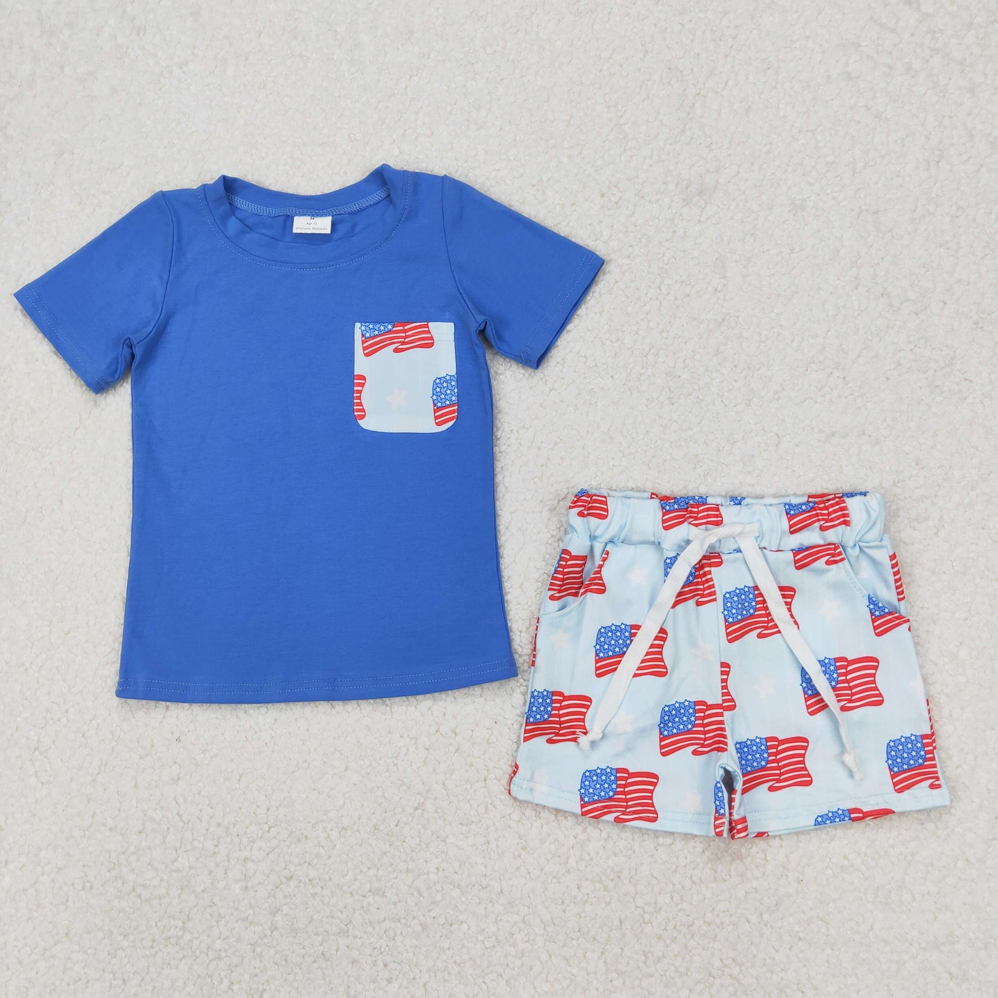 BSSO1258 Boys July Fourth blue short sleeve outfits