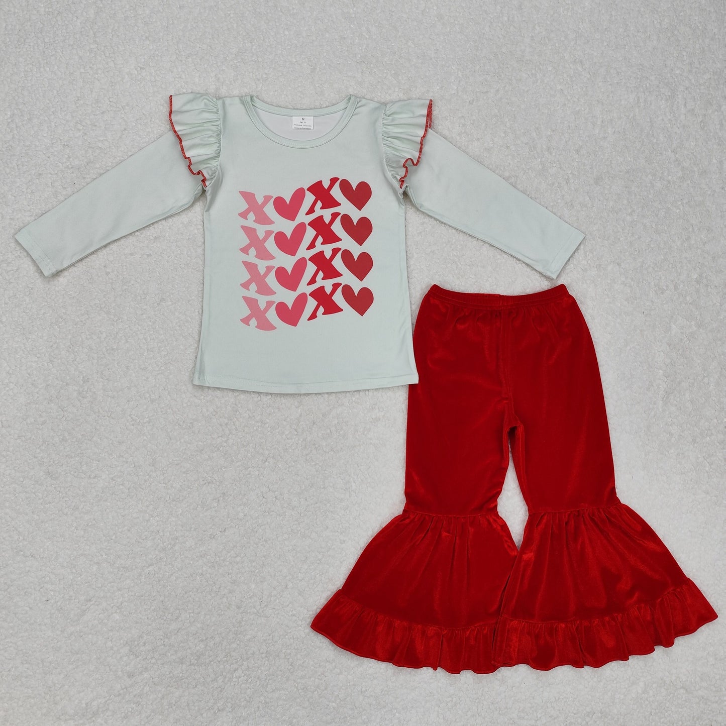 GLP1142 Girls Valentine heart XOXO red Velvet pant Outfits