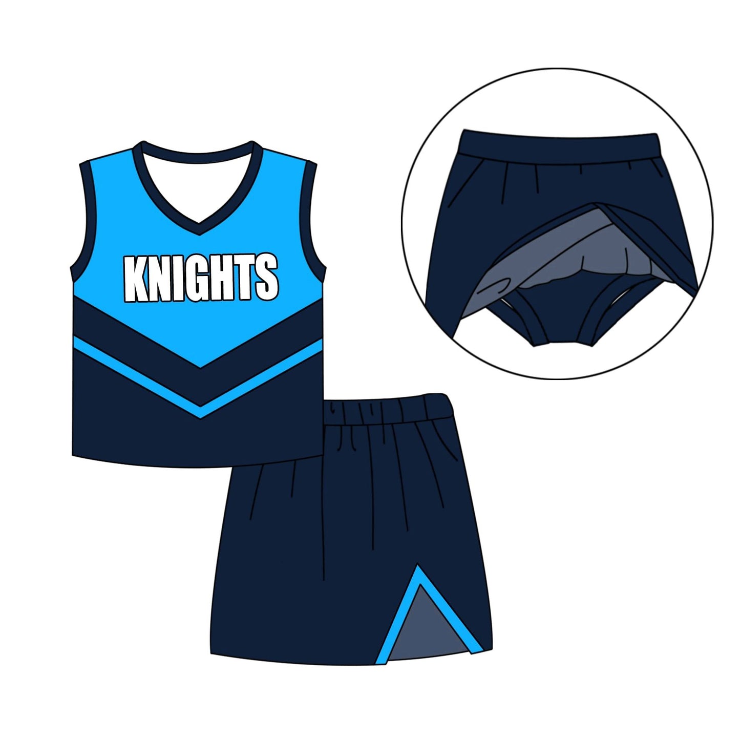 MOQ 3 Custom baby girls KNIGHTS sleeveless skirt team outfit