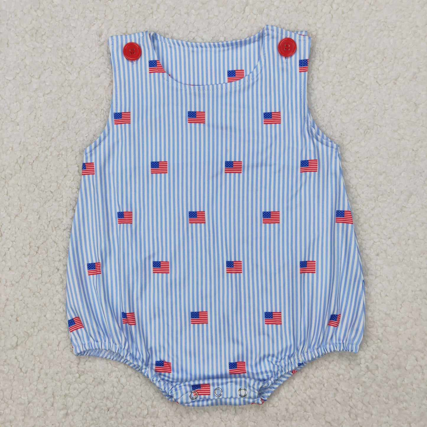 SR2922 Baby boys July Fourth sleeveless blue stripe romper