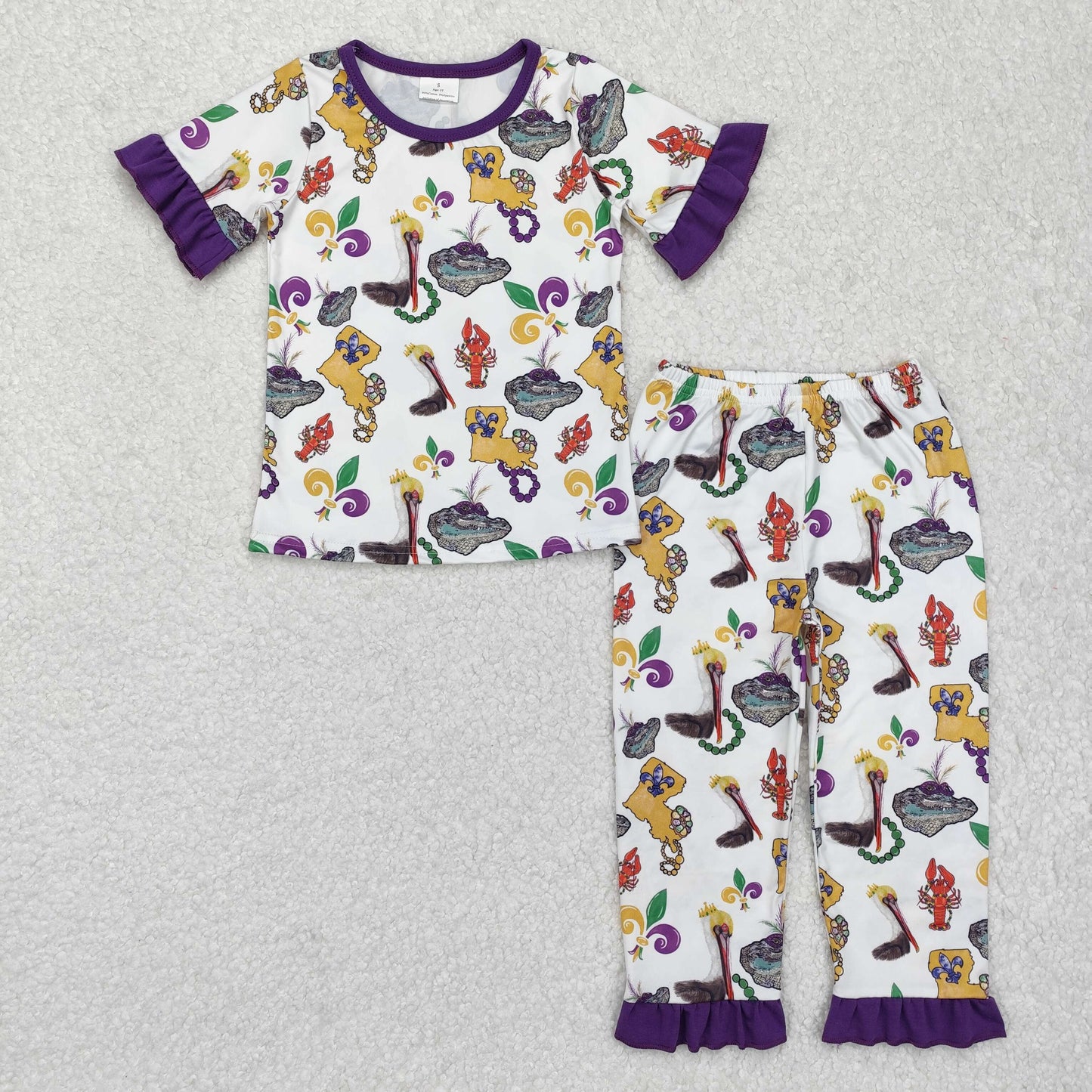 GSPO1921 baby girls Mardi Gras short sleeve pajamas