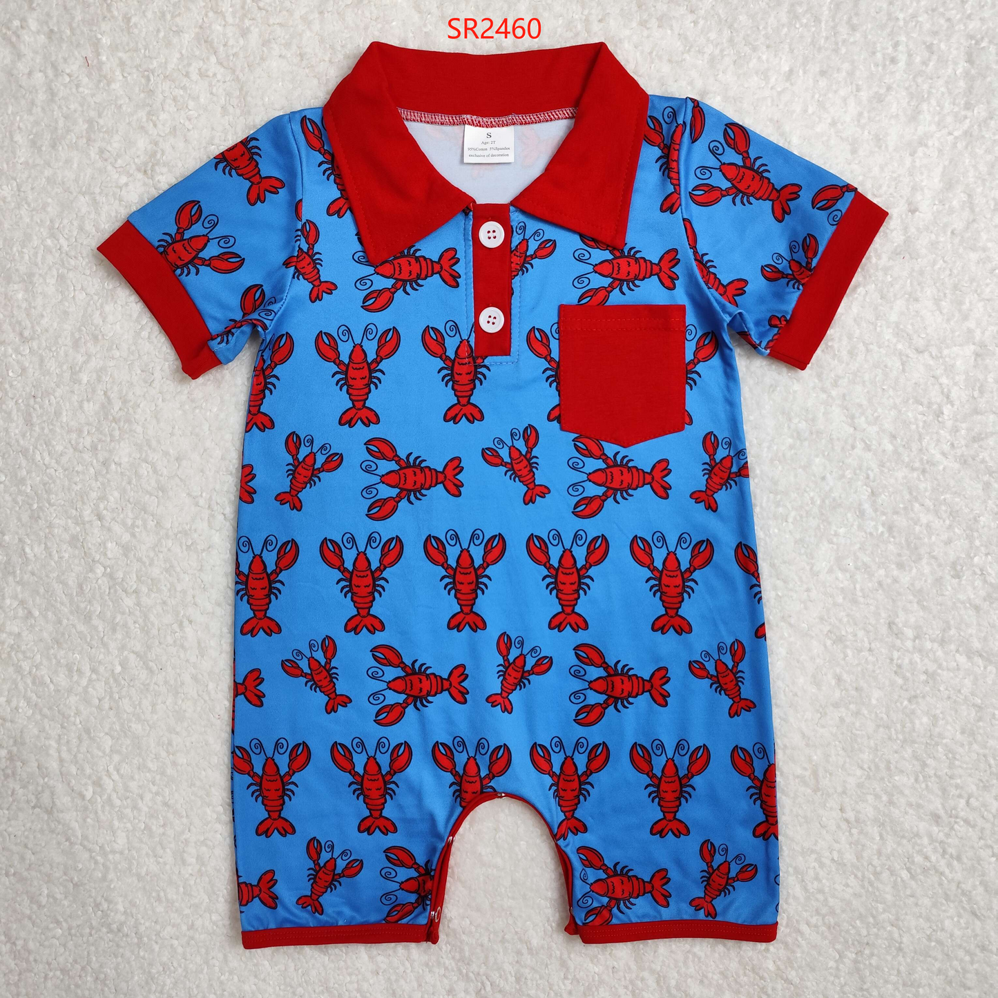 SR2460 Baby boys red Tiny lobster short sleeve romper