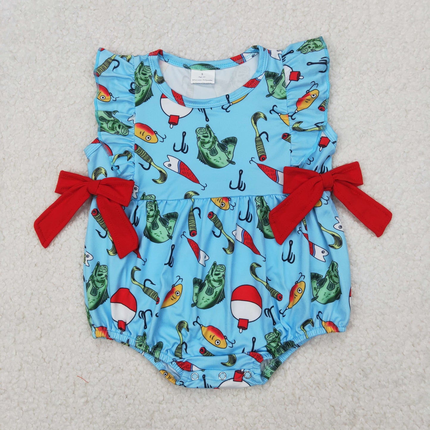 SR2708 Baby girls short sleeve fish red bow romper