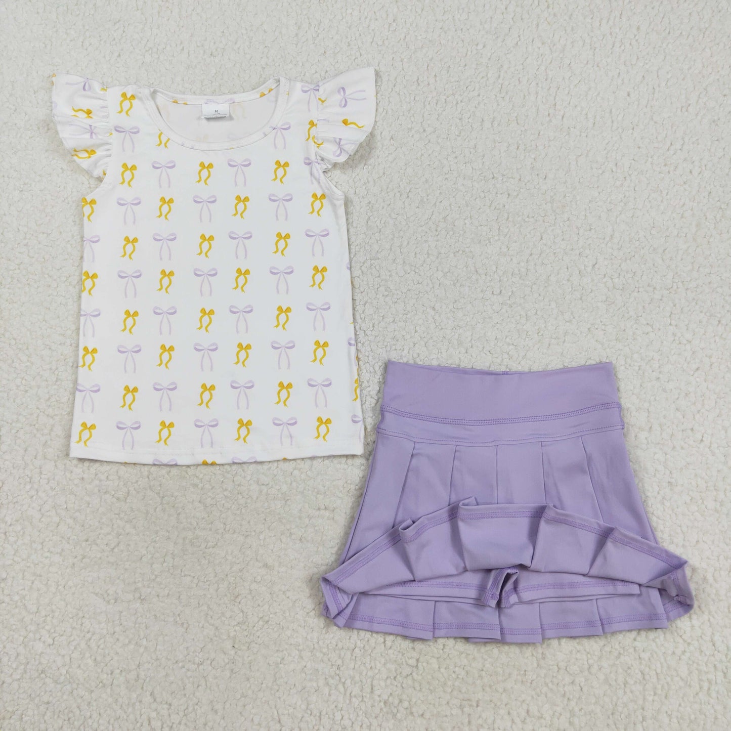 GSD2789 girls short sleeve bow purple skirt outfits yoga