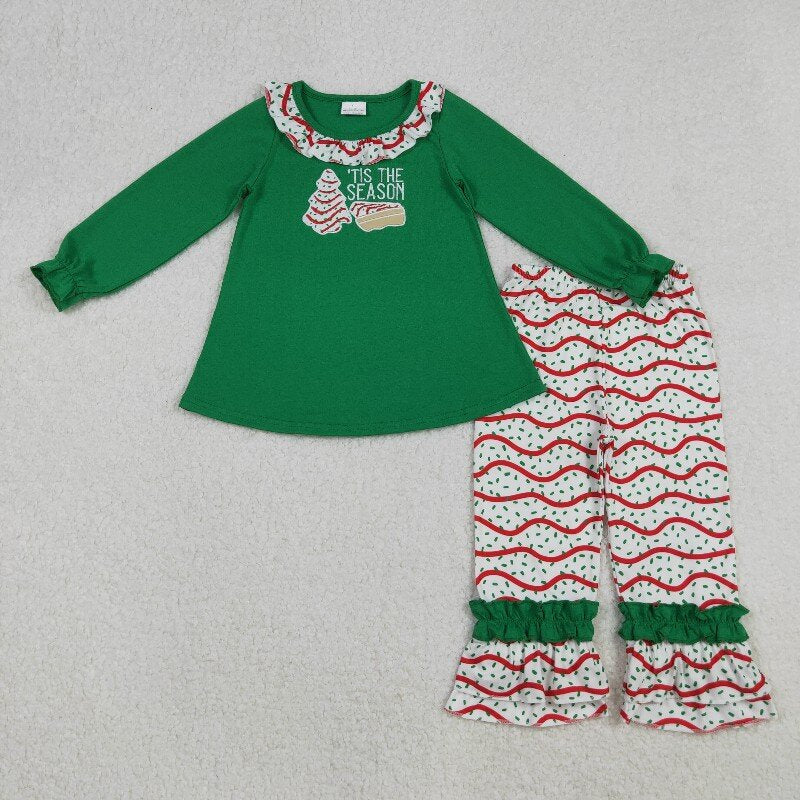 Matching Baby girls Christmas green outfits Embroidery