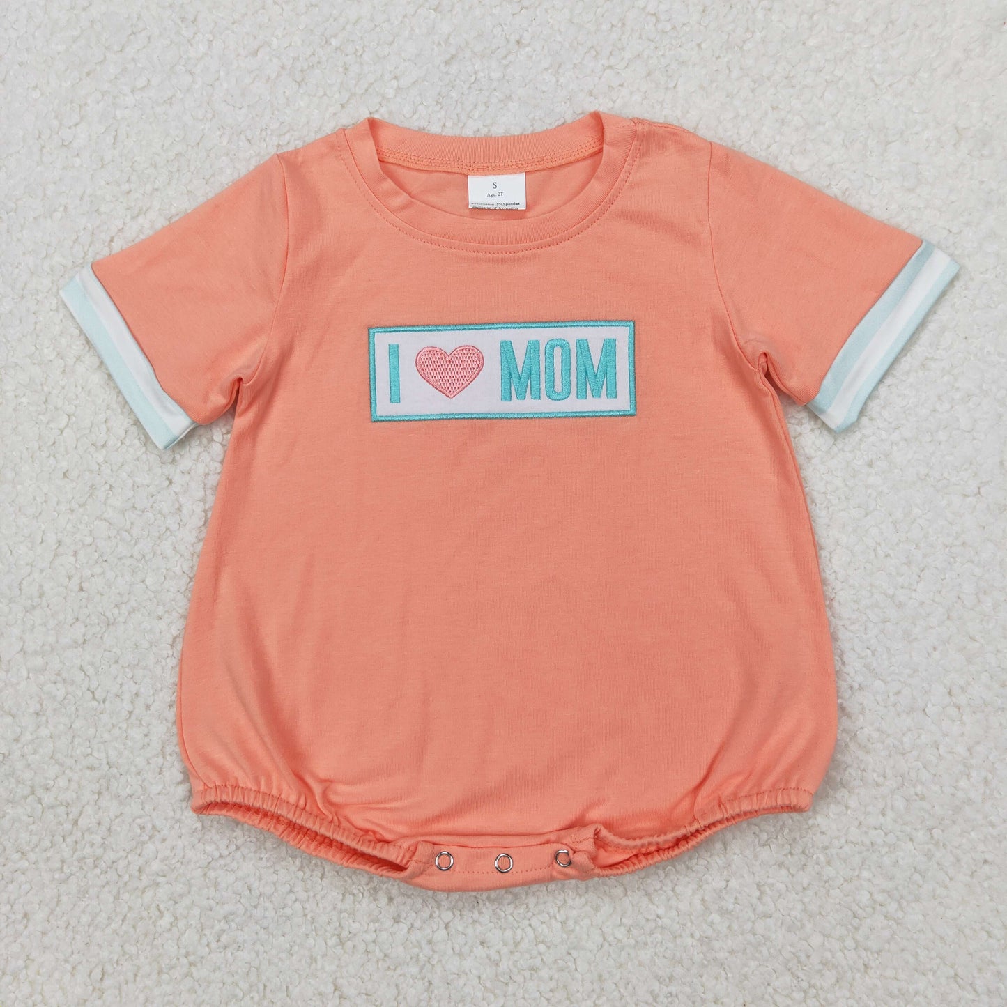 SR2949 Baby boys I LOVE MOM orange romper embroidery