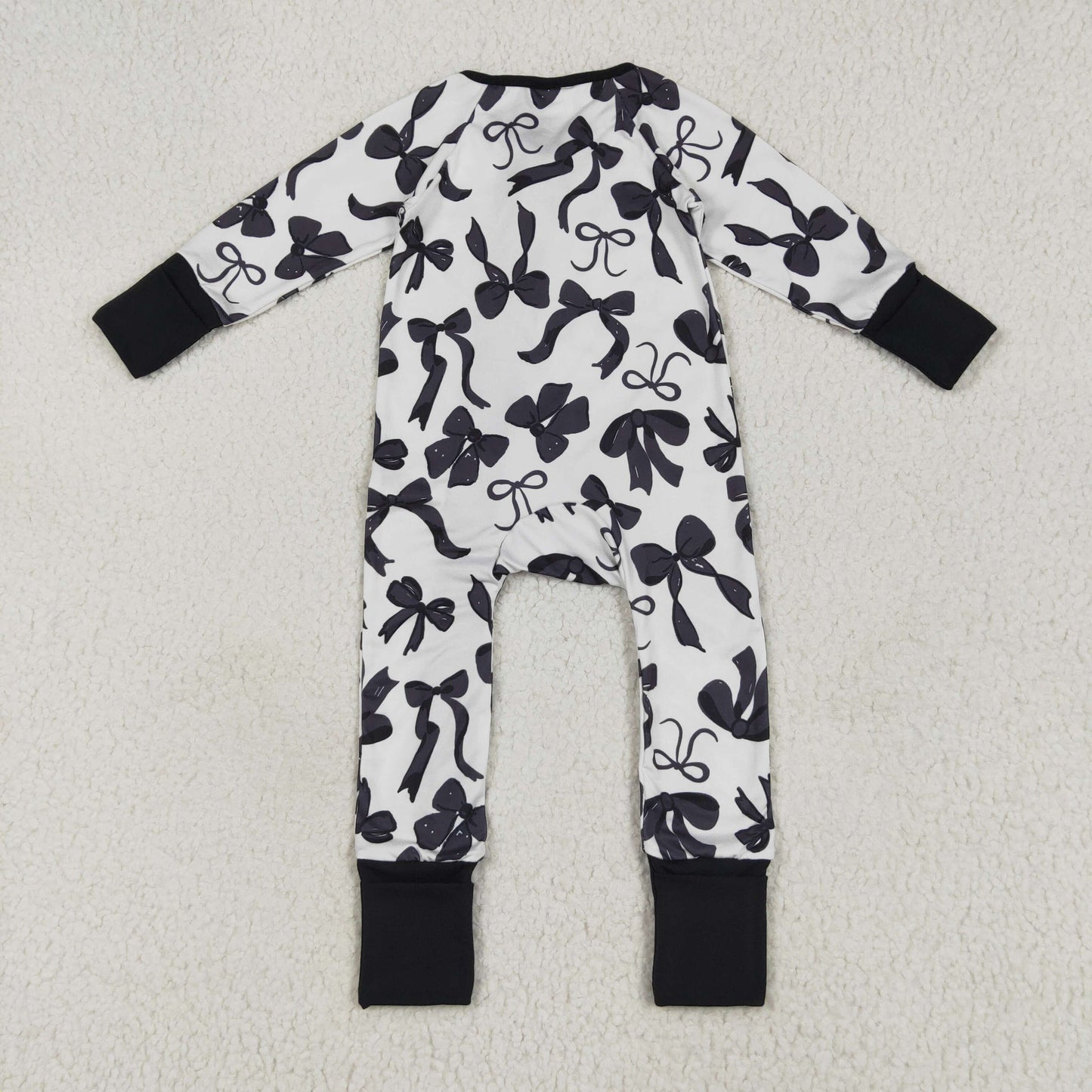 LR2253 baby boys black bow zipper romper