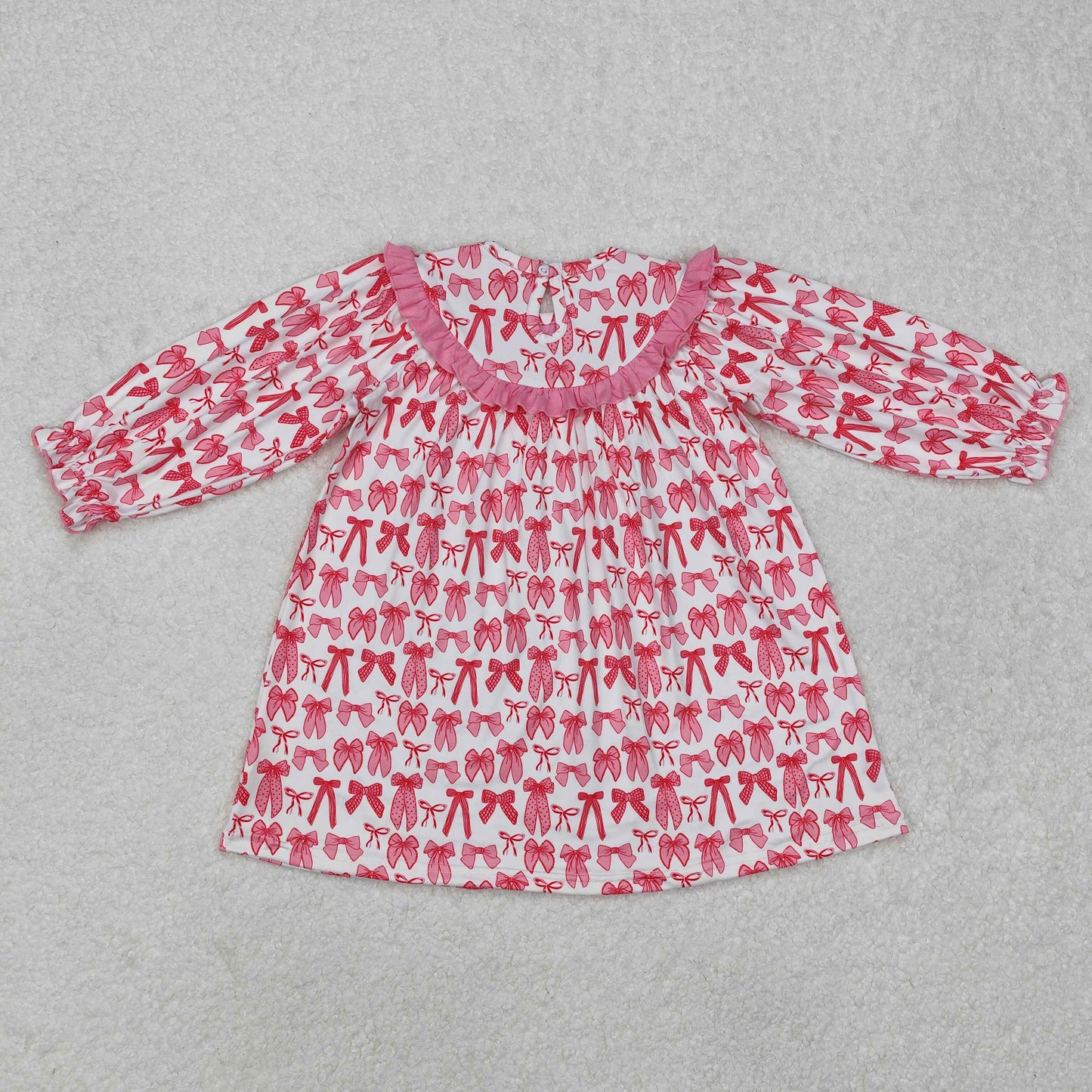 GLD0990 Girls MAMA'S BESTIE bow pink Dress Long Sleeves embroidery