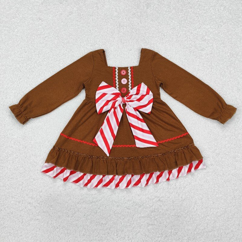 Matching Baby grils brown red stripe bow long sleeve clothing