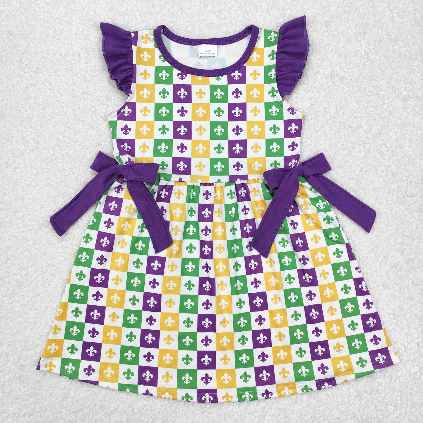 GSD1655 baby Girls Mardi Gras flying sleeve bow Dress