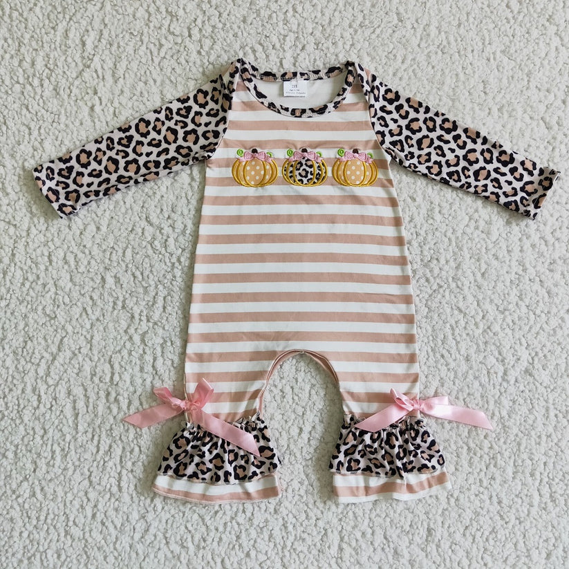 Matching Baby girls Halloween pumpkin leopard stripe outfits romper clothing embroidery