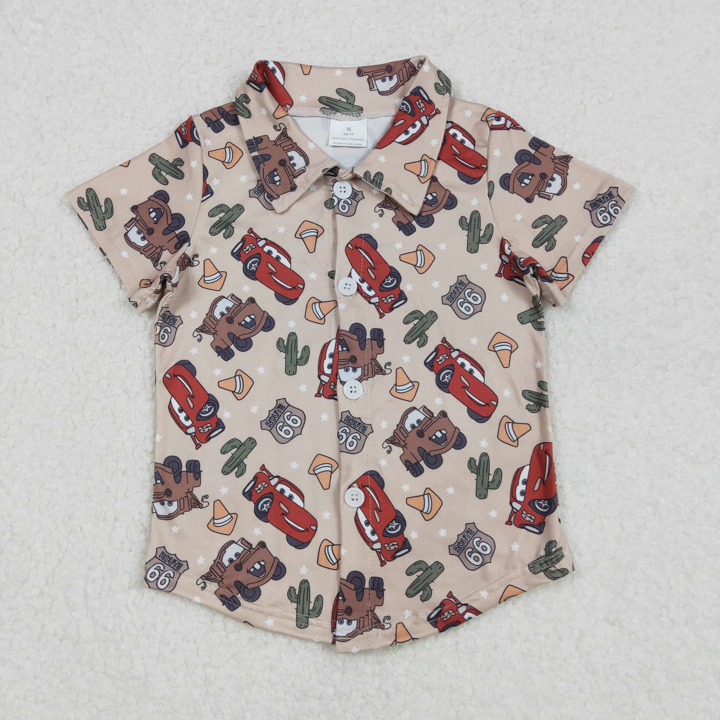 BT1154 baby boys brown cartoon car short sleeves shirt top