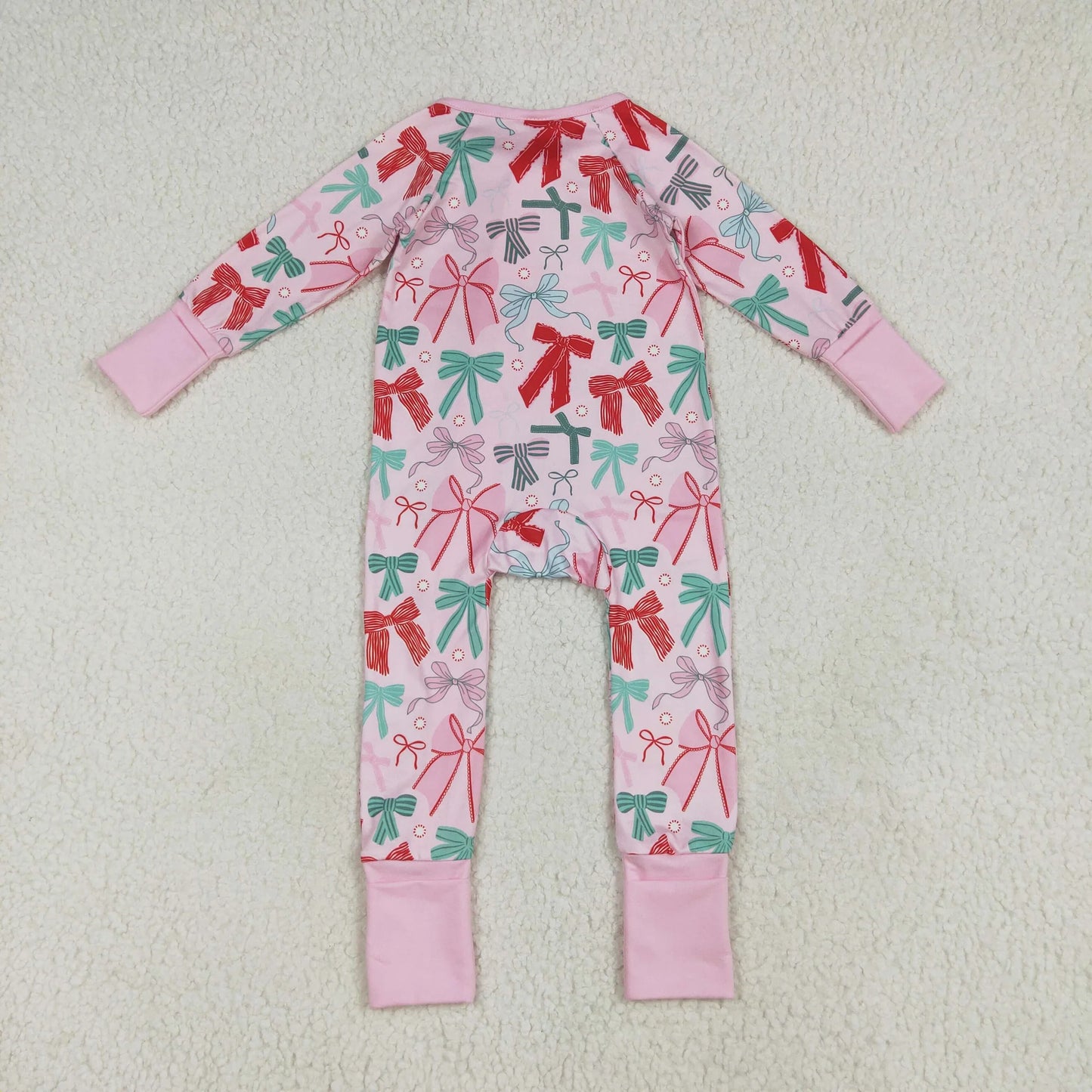 LR2266 baby girls Christmas bow zipper pink romper (Shipment from the US)
