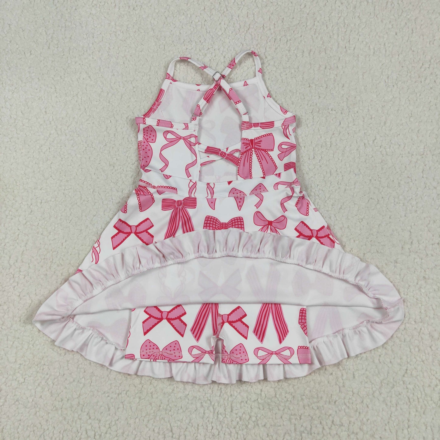 GSD2564 girls sleeveless pink bow Dress yoga