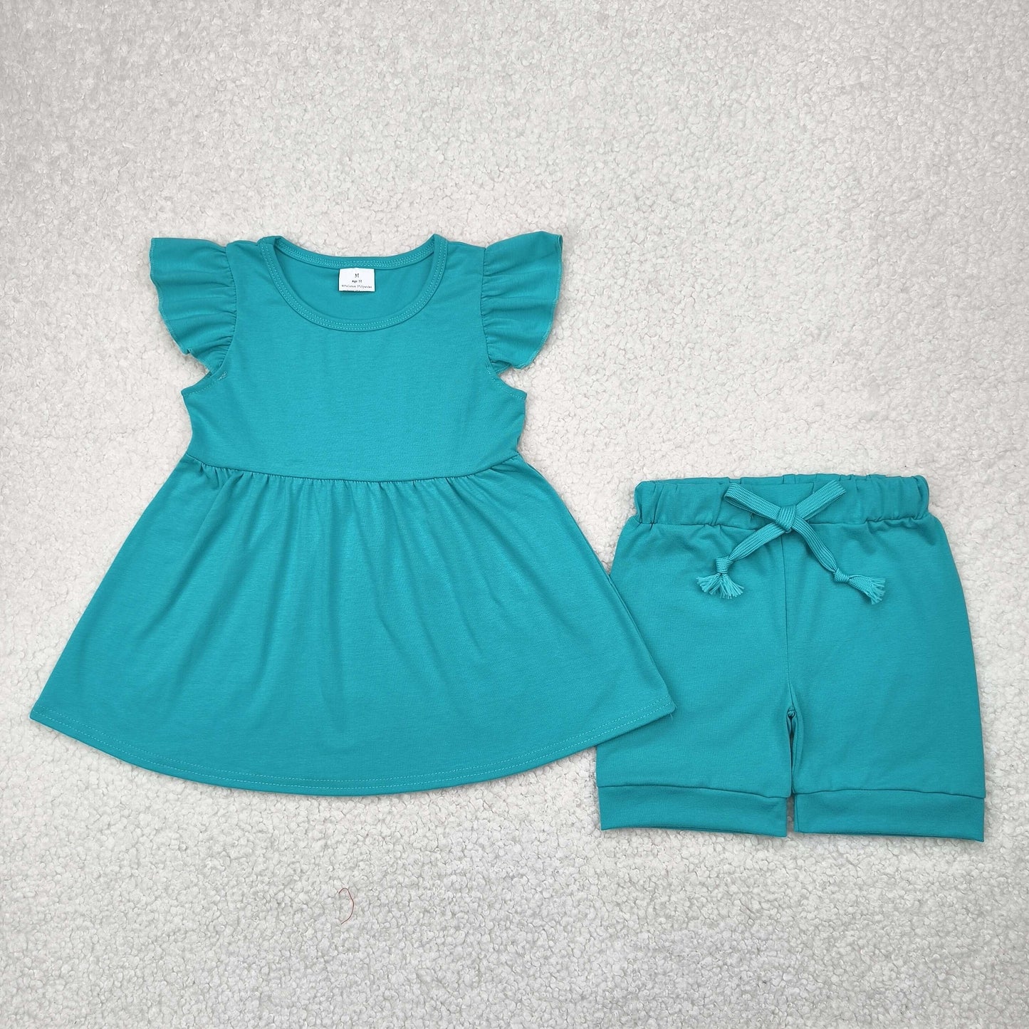 GSSO1731 girls flying sleeve blue shorts outfits