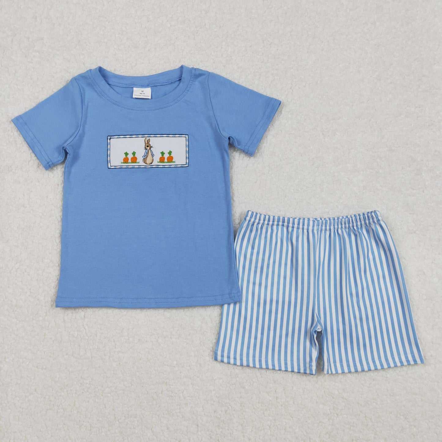 BSSO1026 Boys blue bunny checkered shorts Outfits embroidery