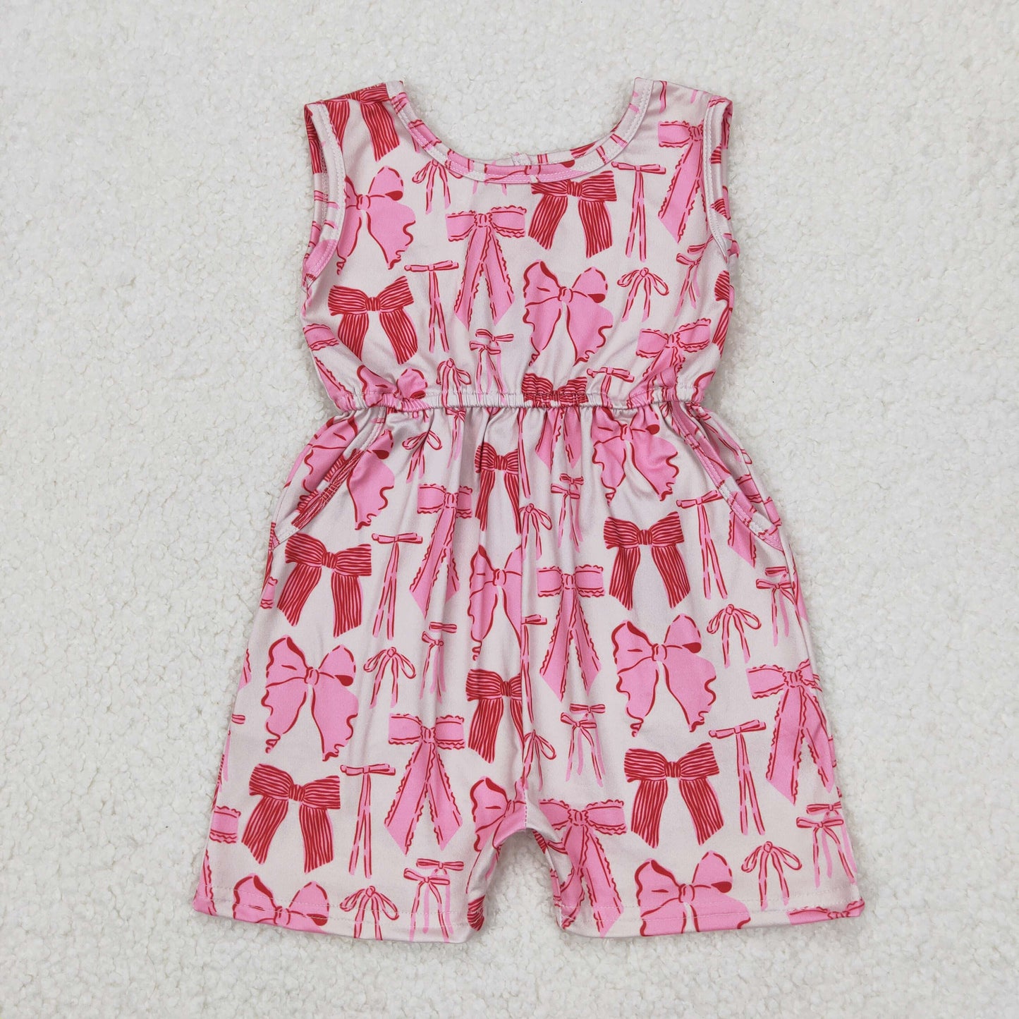 SR2670 baby girls sleeveless pink bow Jumpsuit