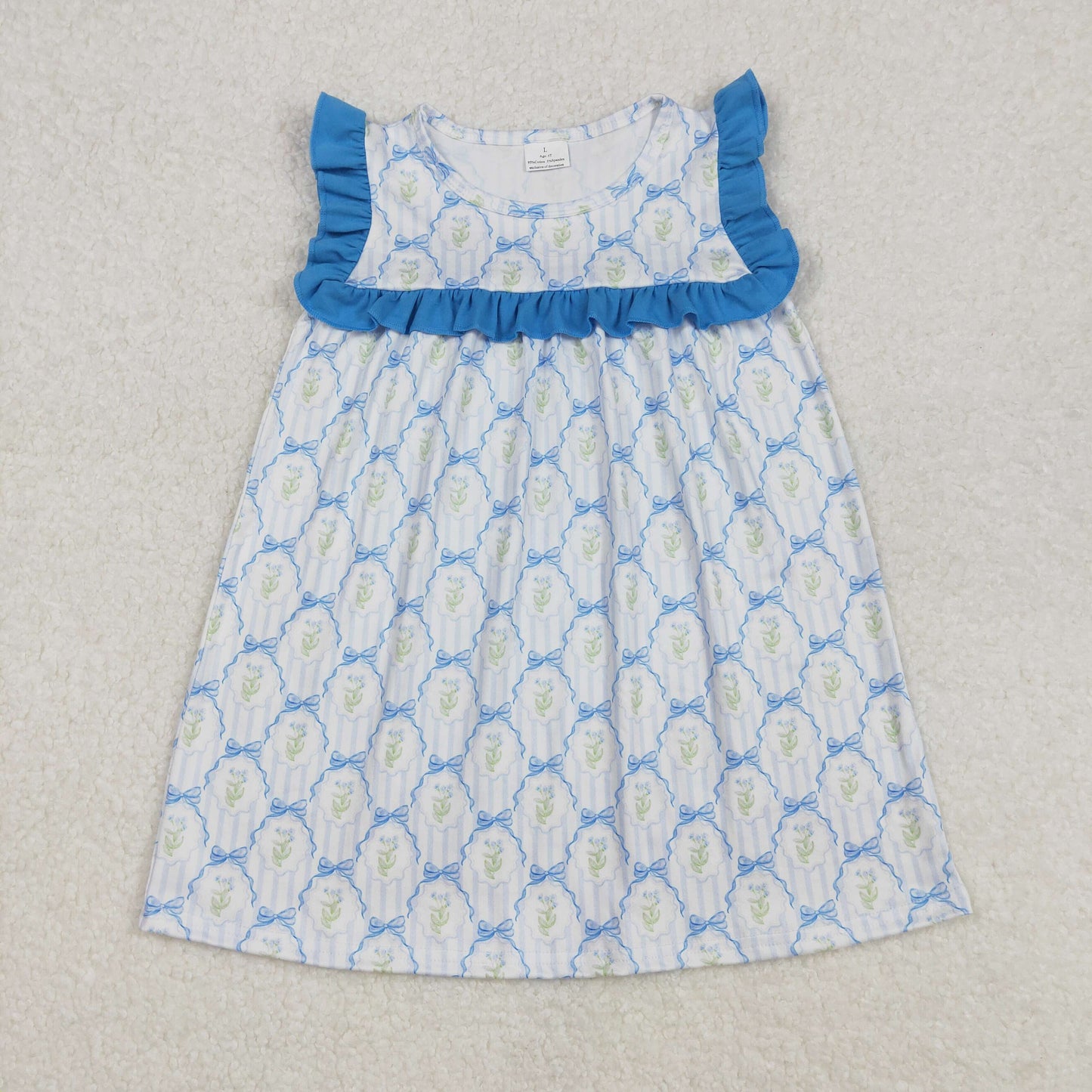 GSD1893 baby lace sleeve leaf blue bow Dress