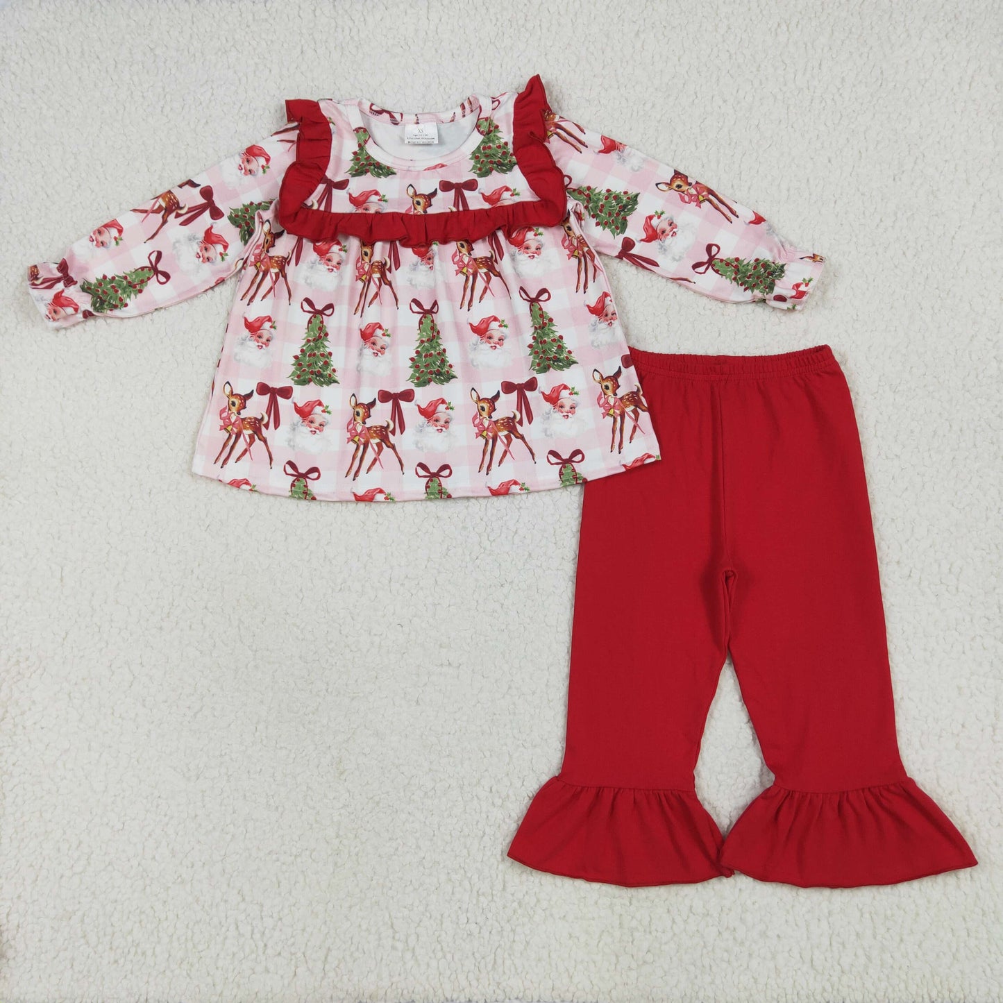GLP2419 baby Girls Christmas deer tree floral red long pant outfits