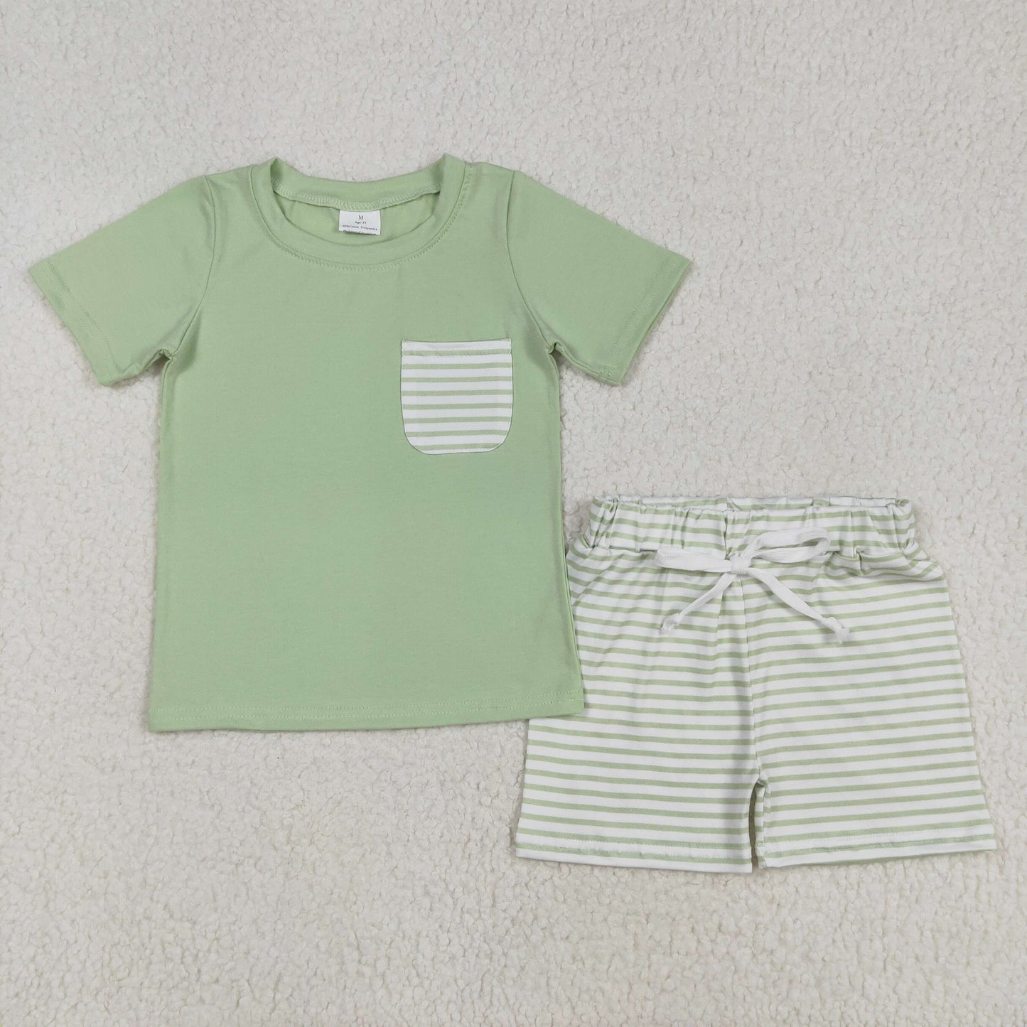 BSSO1103 Boys green stripe pocket shorts Outfits